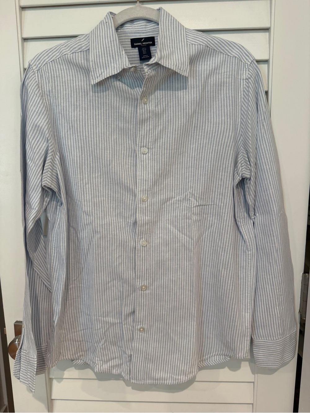 Linen Blend Striped Men’s Button Down Shirt Sz S Daniel Hechter Blue White